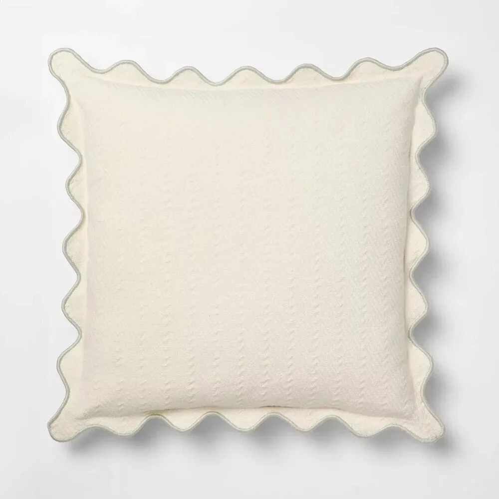 Square Herringbone with Scalloped Edge Pillow Green - Threshold Studio McGee
